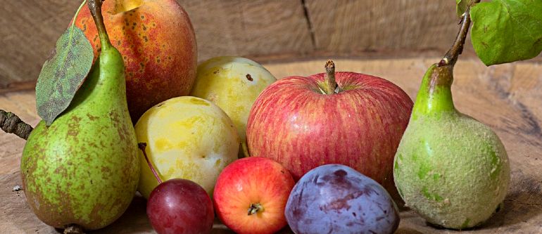Перекусы на работе из фруктов-яблоки, груши, сливы